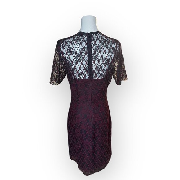 Sandro Paris Burgundy and Black Lace Mini Dress Size 2 - Picture 6 of 11